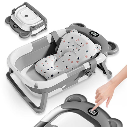 Faltbar Baby Badewanne Mit Rutschfestem Badekissen - Babywanne XXL Mit Baby Badewannensitz & Badethermometer - Von Der Geburt Bis 3 Jahre - Baby Bathtub - Geburtsgeschenke Für Mädchen & Jungen
