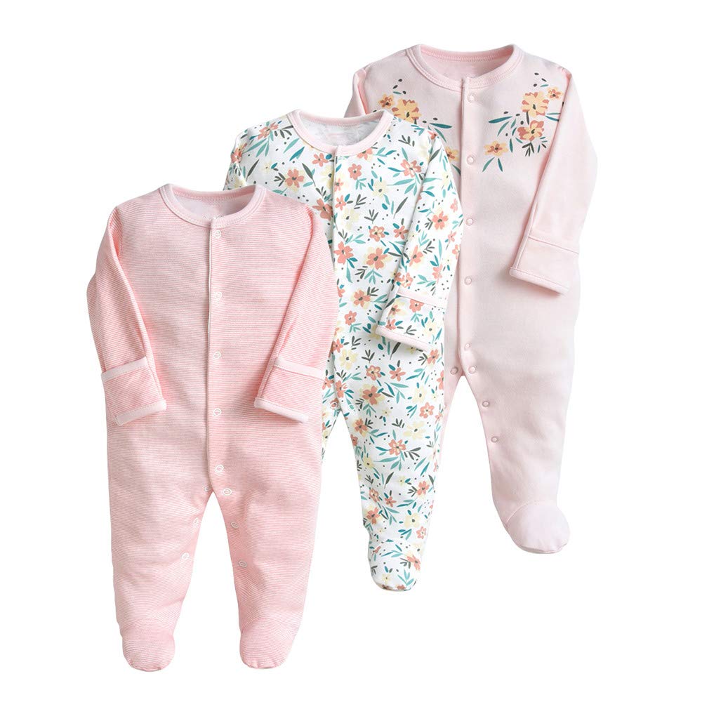Minizone Baby Schlafstrampler 3er Pack, Pyjamas Langarm Strampler Jungen Mädchen Geschenk 9-12 Monate