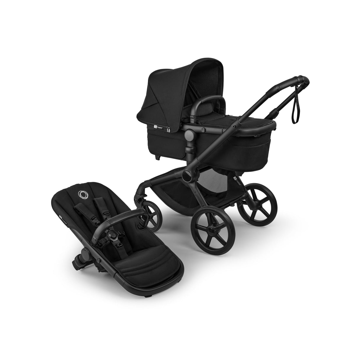 Bugaboo Fox 5 Renew, 2-in-1 Kinderwagen für jedes Gelände, mit Liegewanne | ausziehbarer Kleinkindsitz, praktische Ein-Hand Faltung, Fahrgestell in Schwarz und Sonnendach in Forest Green ab Lager