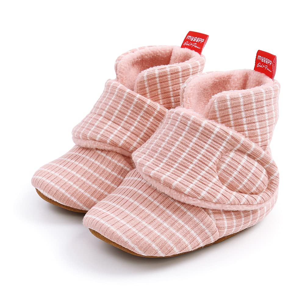 Sehfupoye Toddler Baby Boys Girls Cotton Booties Shoes Striped Soft Sole Newborn First Hiking Shoes Warm Fleece Boots 0-18M