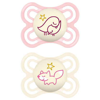 MAM Perfect Day & Night Schnuller | 0-6 Monate | Babyschnuller für Neugeborene | 94% Akzeptanz | beugt Zahnfehlstellungen vor | mit Zahnmedizinern entwickelt| SkinSoft Silikon | Vogel/Fuchs | 4 Stück - Meloni2