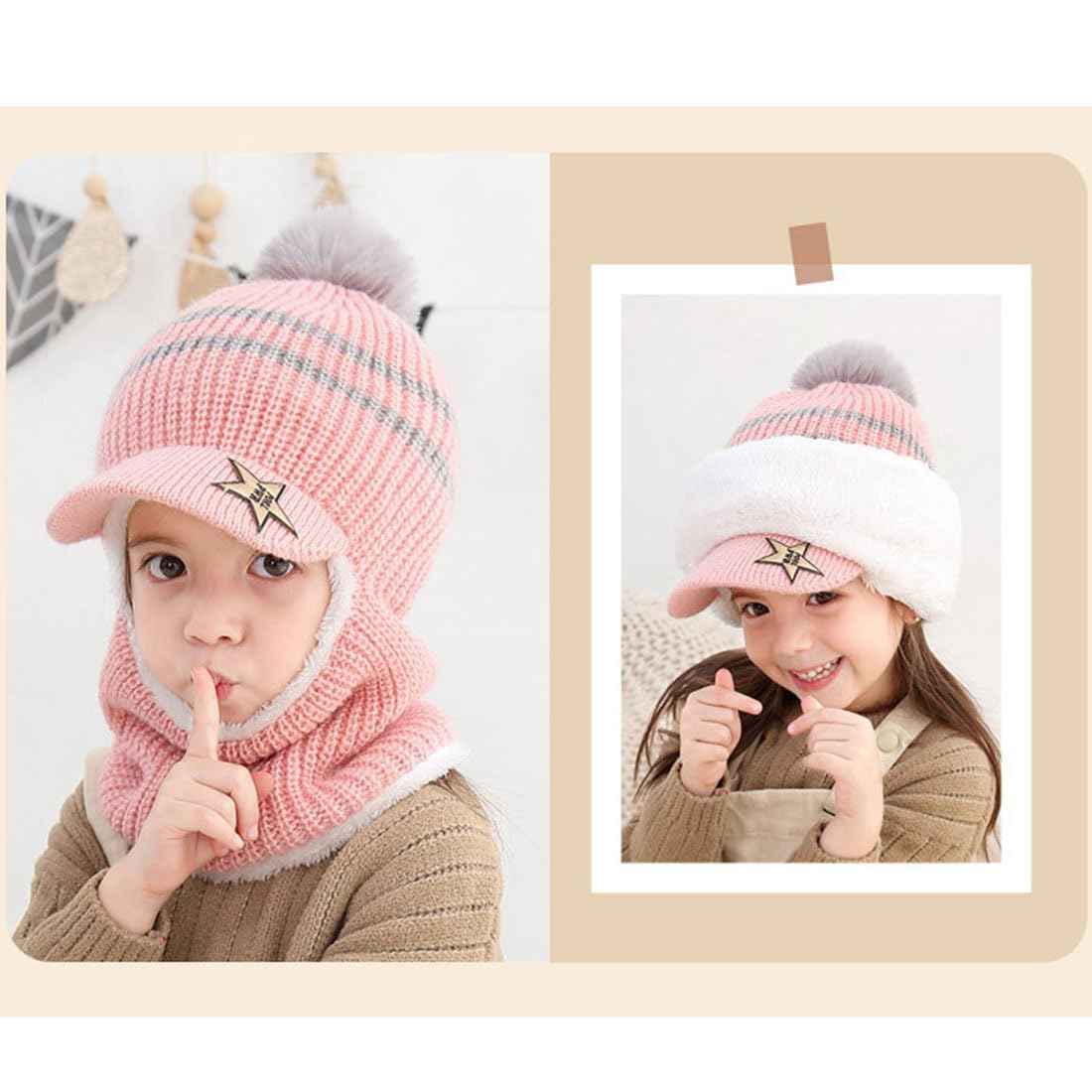YONKOUNY Kinder Wintermütze Jungen Mädchen Warm Niedlich Strickmütze Schalmütze Schlupfmütze Beanie Mütze mit Fleecefutter