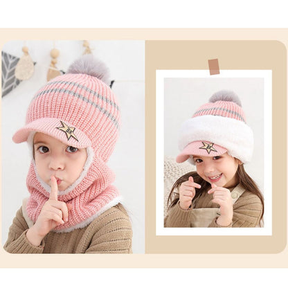 YONKOUNY Kinder Wintermütze Jungen Mädchen Warm Niedlich Strickmütze Schalmütze Schlupfmütze Beanie Mütze mit Fleecefutter
