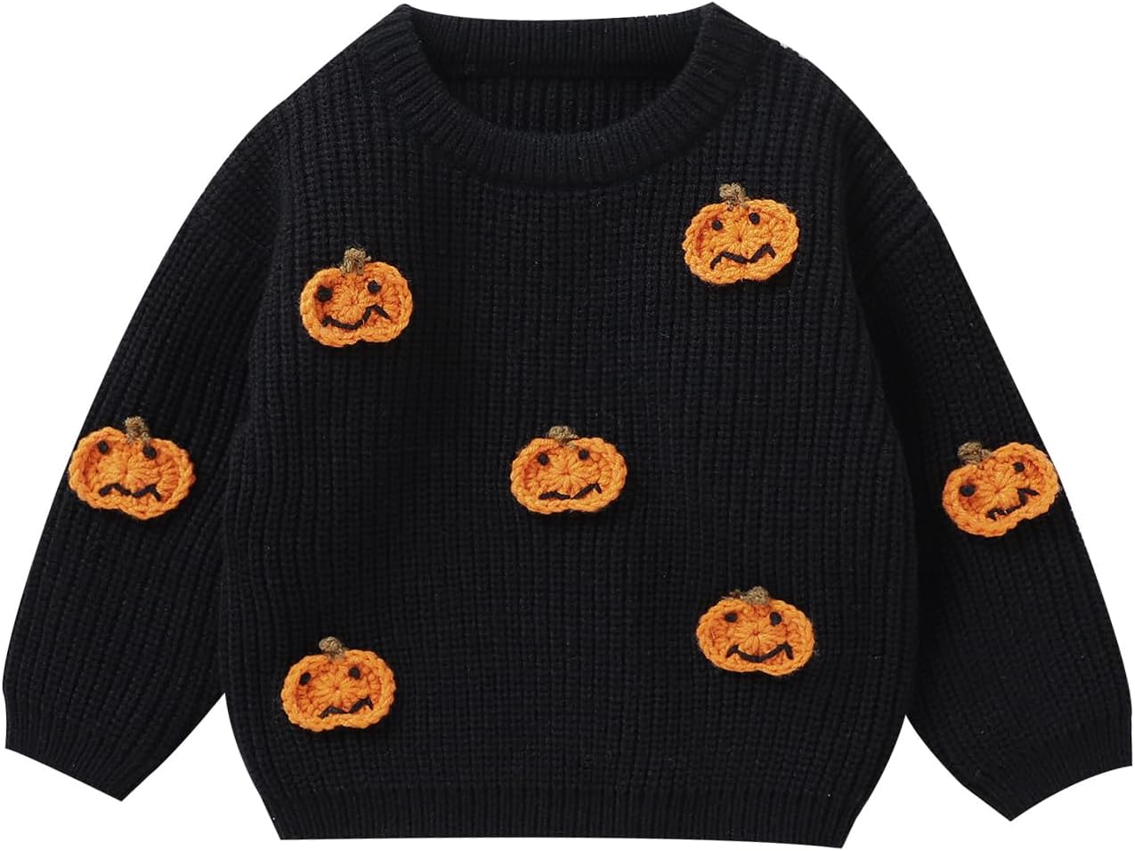 Yassiglia Baby Halloween Strickpullover Kleinkinder Kürbis/Geist Sweatshirt Langarm Rundhals Gestrickter Pullover Neugeborenes Baby My First Halloween Outfit