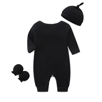 KIDDLETOWN Baby-Pyjama, Neugeborenen-Strampler, 3er-Pack, Schlafanzug mit Hut und Handschuhen, Baby-Pyjama aus Baumwolle, Langarm-Pyjama, Strampler, 0-3 Monate, Kleidung für Mädchen und Jungen