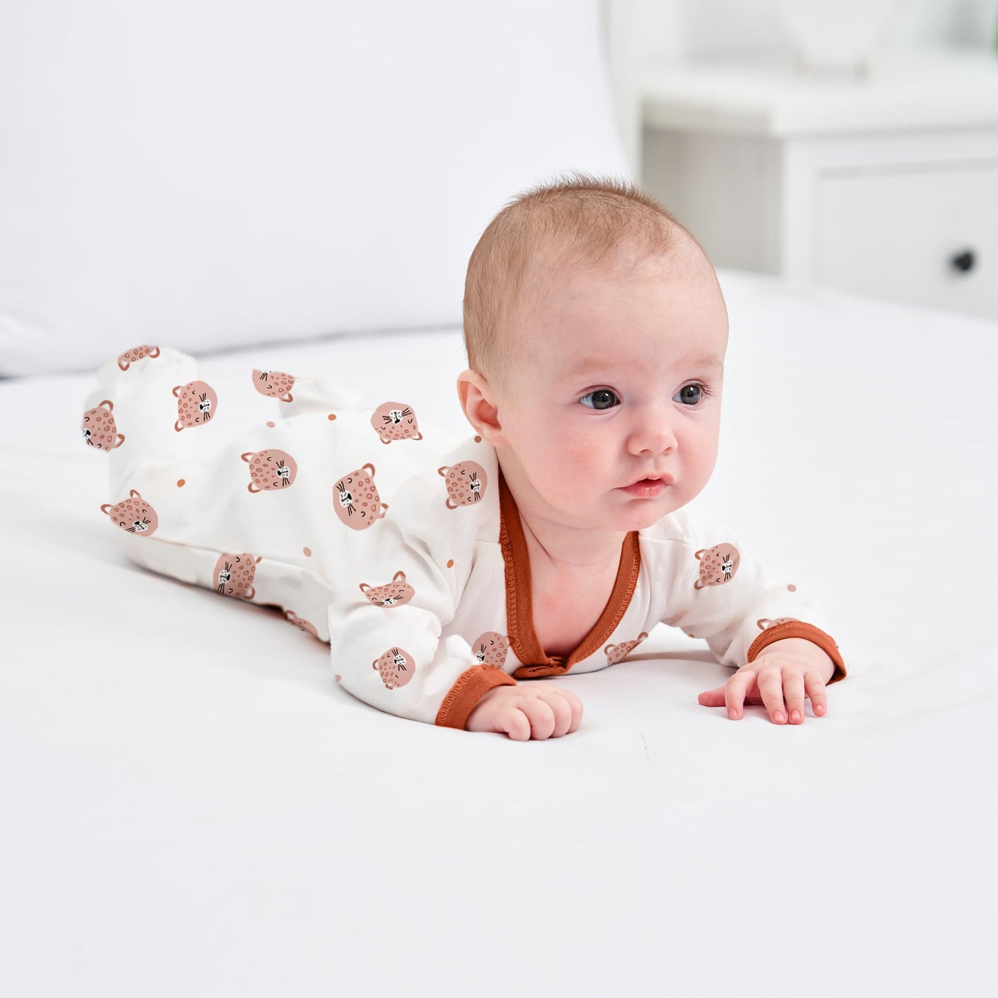 Babyschlafstrampler Baumwolle mit Füßen mit Knöpfen Größe 56 62 68 cm für Jungen Mädchen Neugeborene 3er Pack