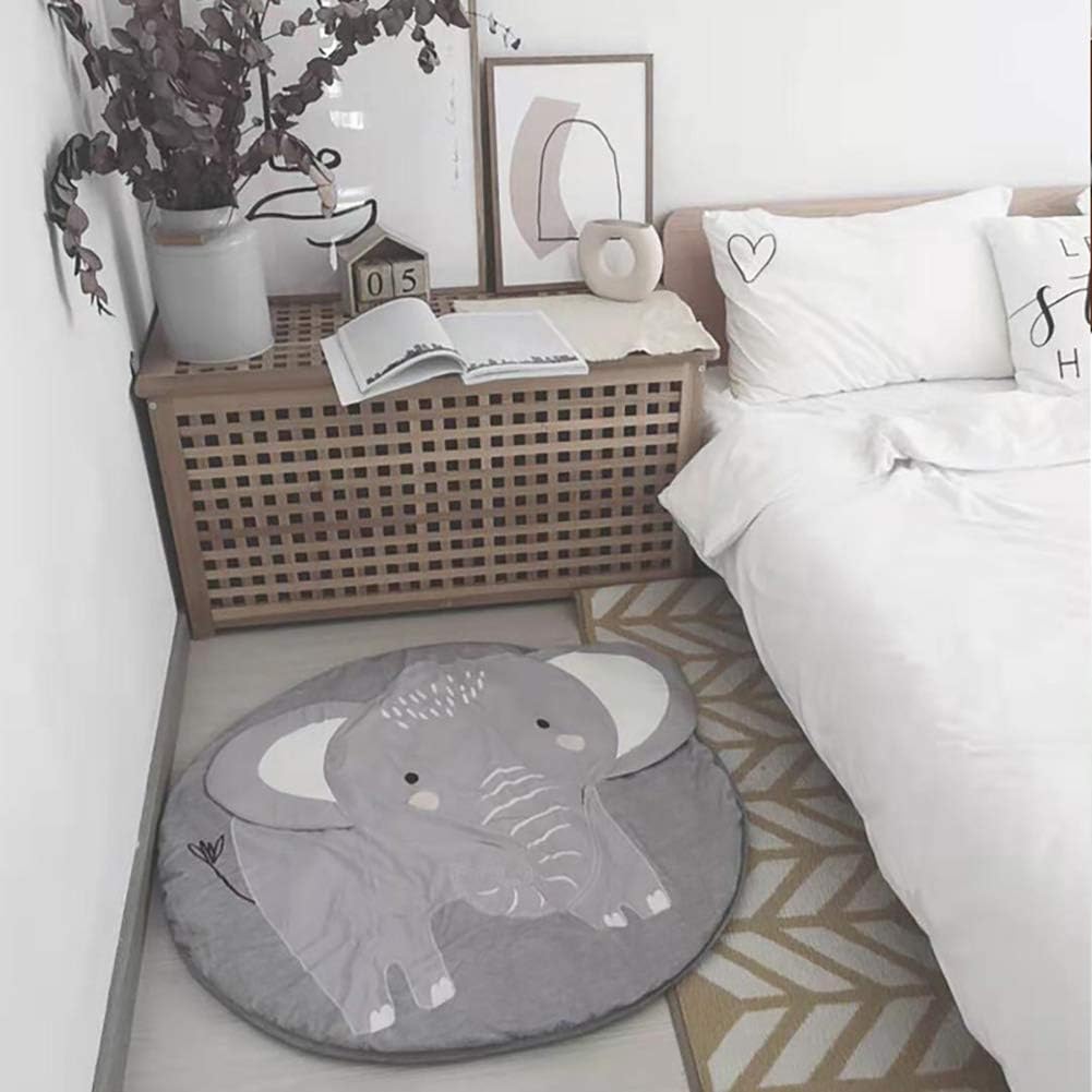 Queta Krabbeldecke Kuscheldecke aus Baumwolle Weiche Schlafteppich Cartoon Baby Spielmatte Kinderteppich Spieldecke 90cm (Elefant) - Meloni2