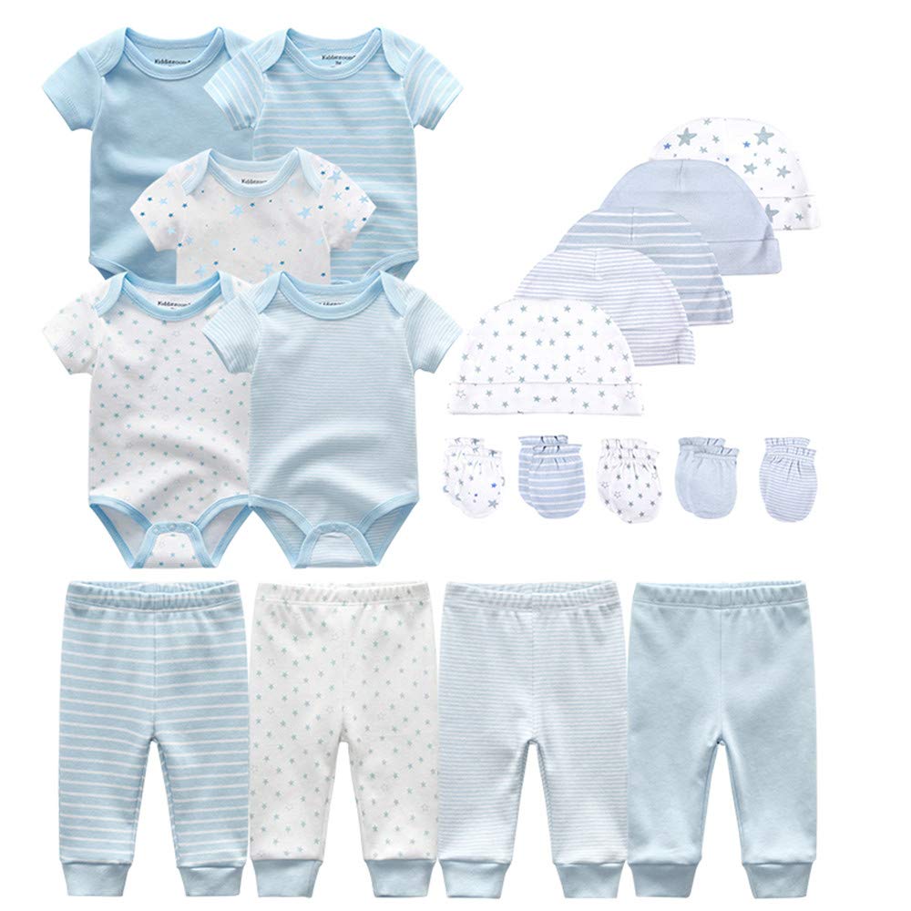 Kiddiezoom Baby-Body, Hose, Kleinkinder, Einteiler, Kleidung, Set, Outfits, für Jungen und Mädchen, Baumwollkappen, Kratzfäustlinge