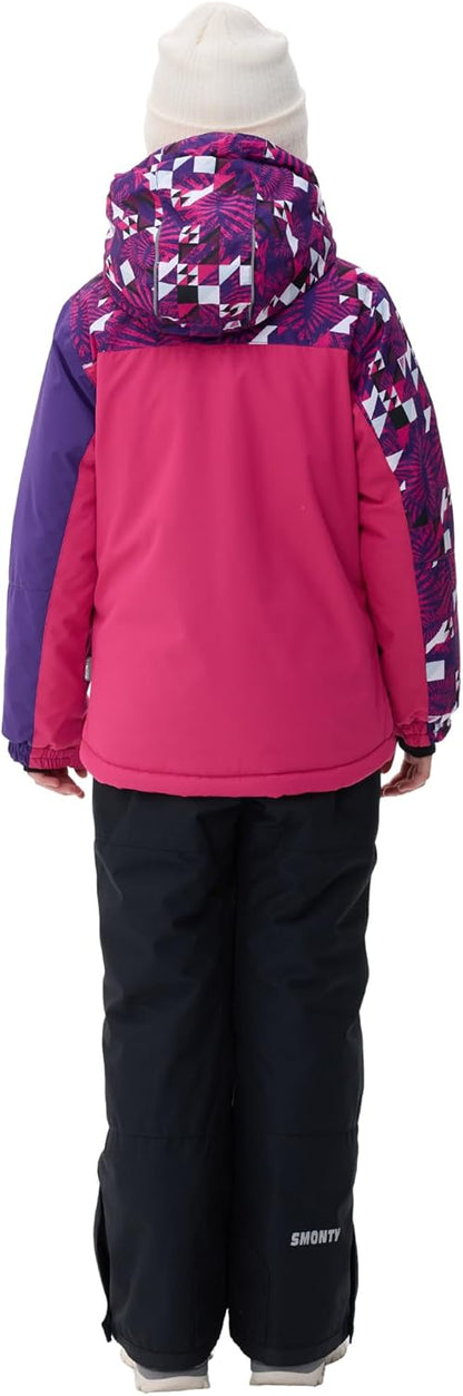 Children's Ski Suit Girls Waterproof Windproof and Warm 2-Piece with Hood 6-16 Years Outdoor Sports, Mountaineering, Skiing