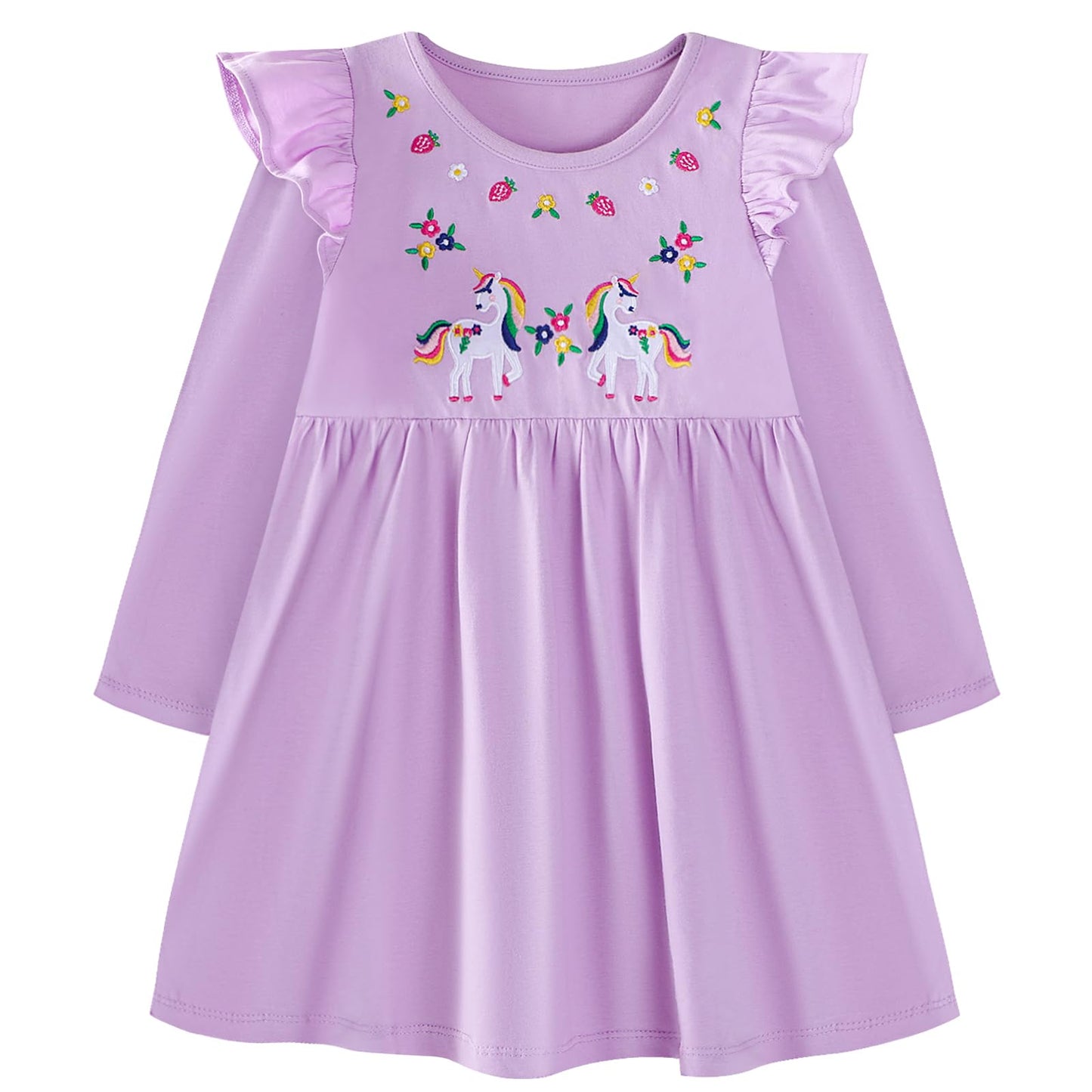 Mädchen Kleid Baumwolle Rundhals Rüschen Ärmellos Lässige Einhorn Cartoon-Applikationen Blau/Weiße Gestreift Kleidung Kinder Sommer Party Festliches Prinzessin A-Linie Kleider Gr. 98-128