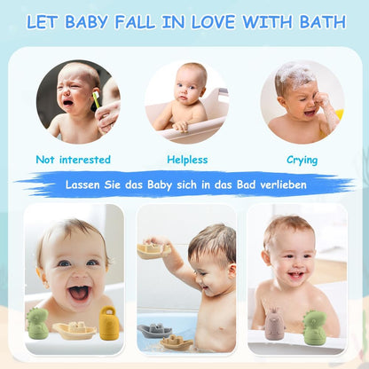 BIQIQI Baby Badespielzeug, 15 Stück Badewannenspielzeug Baby Silikon Wasserspielzeug Kinder mit Spritztiere Boote Badelöffeln,Schwimmende Schwimmbad Badewanne Pool Bad Spielzeug für Kleinkinder