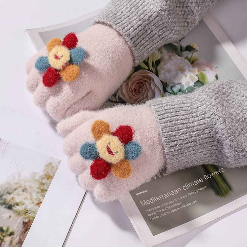 ZDQC 2 Paar Warme Strickhandschuhe Kinder,Süße Handschuhe Kinder,Handschuhe Kinder Stretch,Winter Warme Strickhandschuhe,Vollfinger Handschuhe,Fingerhandschuhe Kinder Winter