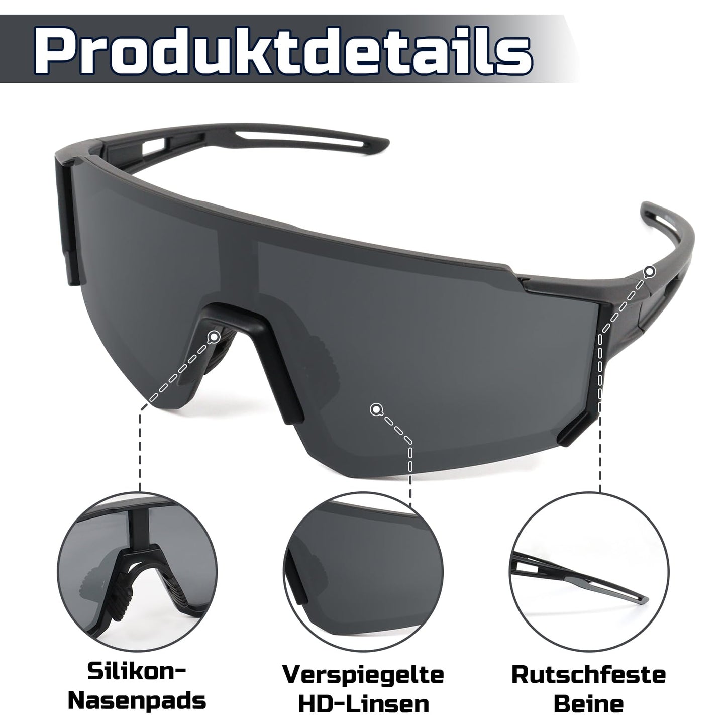 Rosedreamer Schnelle Brille Sport Sonnenbrille Herren Damen Polarisierte Sonnenbrille Fahrradbrille Laufbrille für MTB Rennrad Radfahren Biking Ski FahrradLaufen mit UV400 Schutzbrille