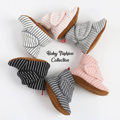 Sehfupoye Toddler Baby Boys Girls Cotton Booties Shoes Striped Soft Sole Newborn First Hiking Shoes Warm Fleece Boots 0-18M