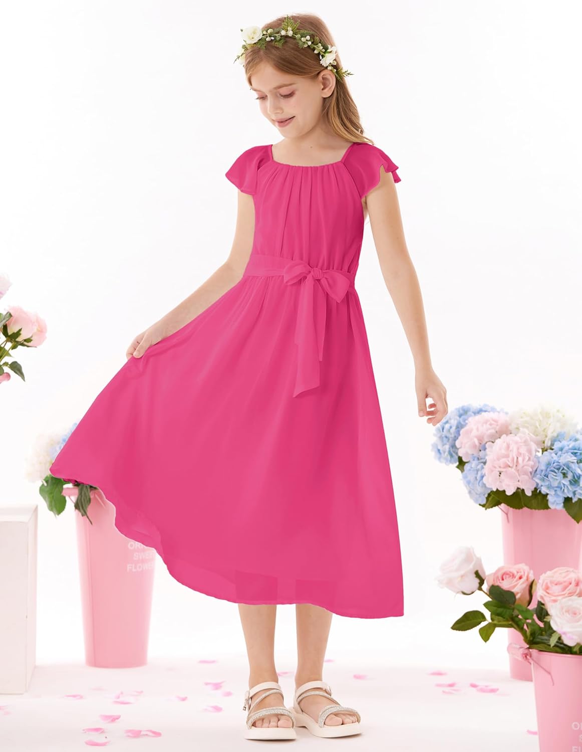 GRACE KARIN Girls Summer Dress Elegant Chiffon Princess Long Dress Wedding Guest Evening Dress for Teenage Girls 5-14 Years 