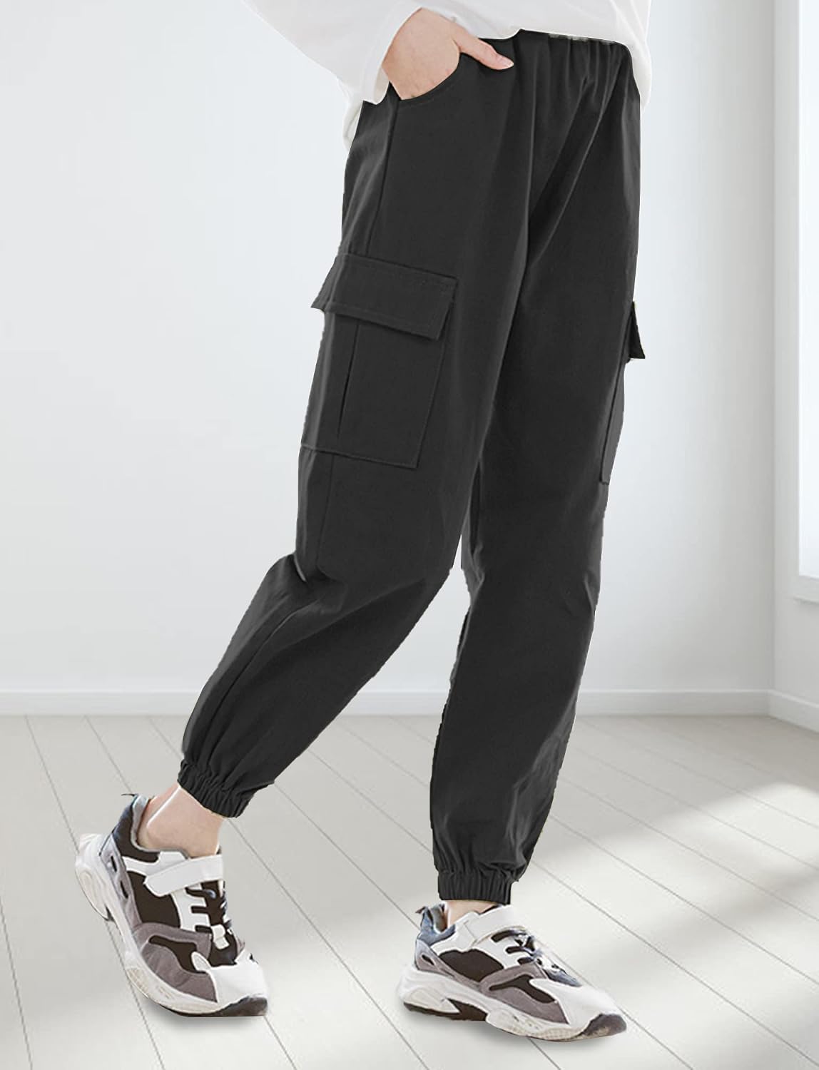 SEAUR Cargo Pants Girls Casual Pants Hip Hop Pants with Elastic Waist Sports Pants Jogging Pants with Pockets Drawstring Training Pants Sport Leisure Streetwear - 100-160cm 