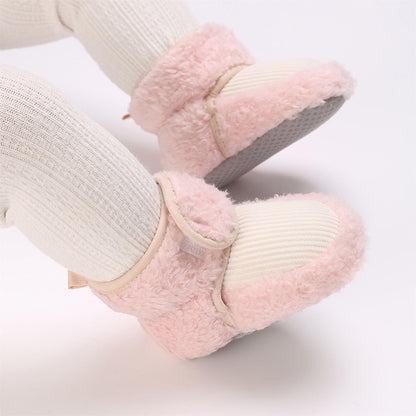 Baby Newborn Fleece Bootie, Winter Warm Non-Slip Soft Sole Winter Shoes, Sock Shoes, Cute Adjustable Crawling Shoes, Prewalker Boots for Girls and Boys, Toddler Size 0-18 Months