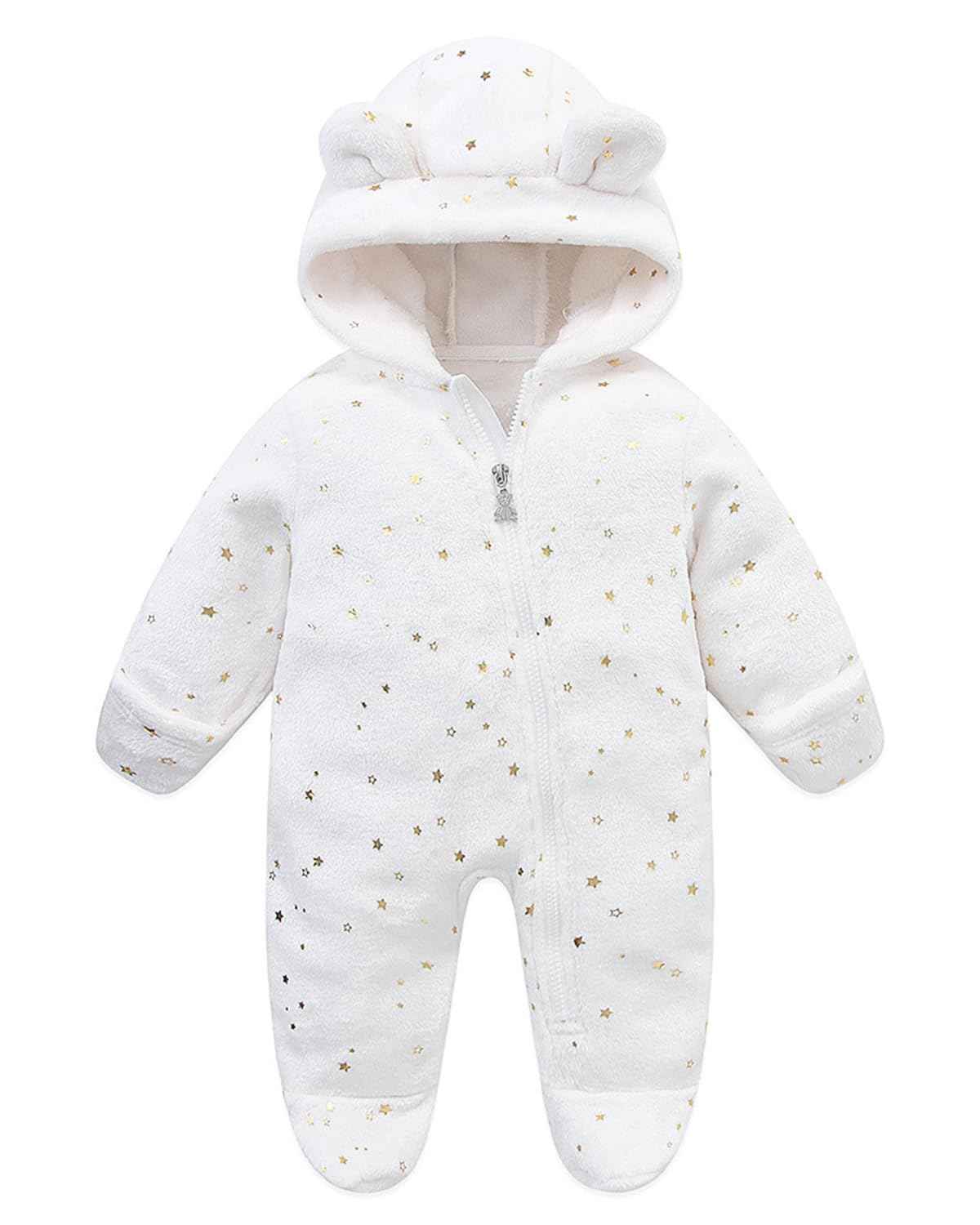 WYTbaby Baby Jumpsuit Winter Fleece Snowsuit Baby Warm Romper with Hood Autumn Winter for Boys Girls 0-12 Months