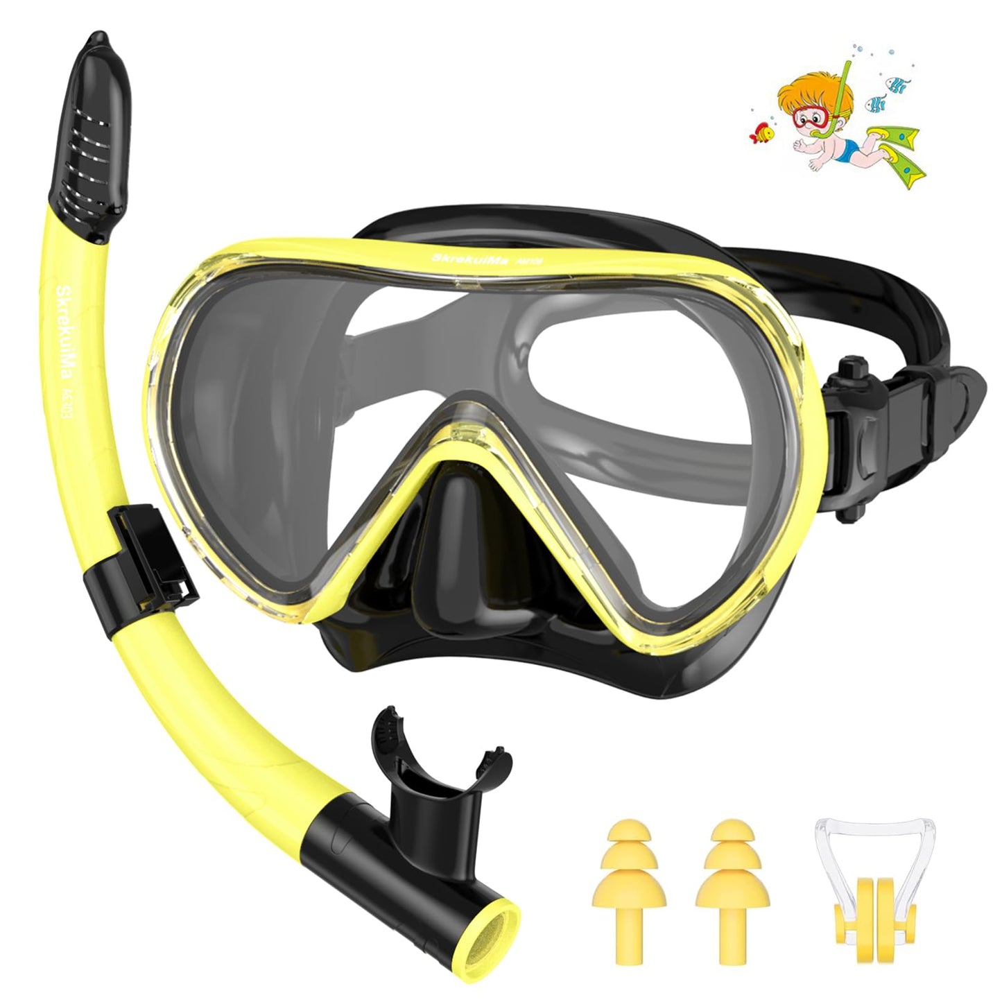SkrekuiMa Taucherbrille Kinder | Schwimmbrille Kinder Schnorchelmaske Anti-Fog Anti-Leck | Tauchmaske Kinder 180°Panorama HD Tempered Glas für Kinder 4-12 Jahre Jungen Mädchen