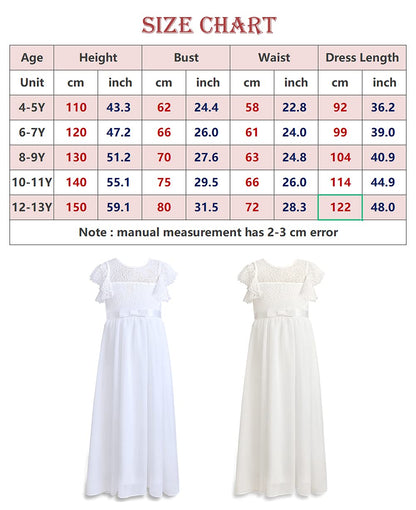 TYHTYM Blumenmädchen Kleid, Festzug, Hochzeit, Spitzenkleid, Abschlussballkleid, Mädchen, Partykleid, Flattern Ärmel, Weiß