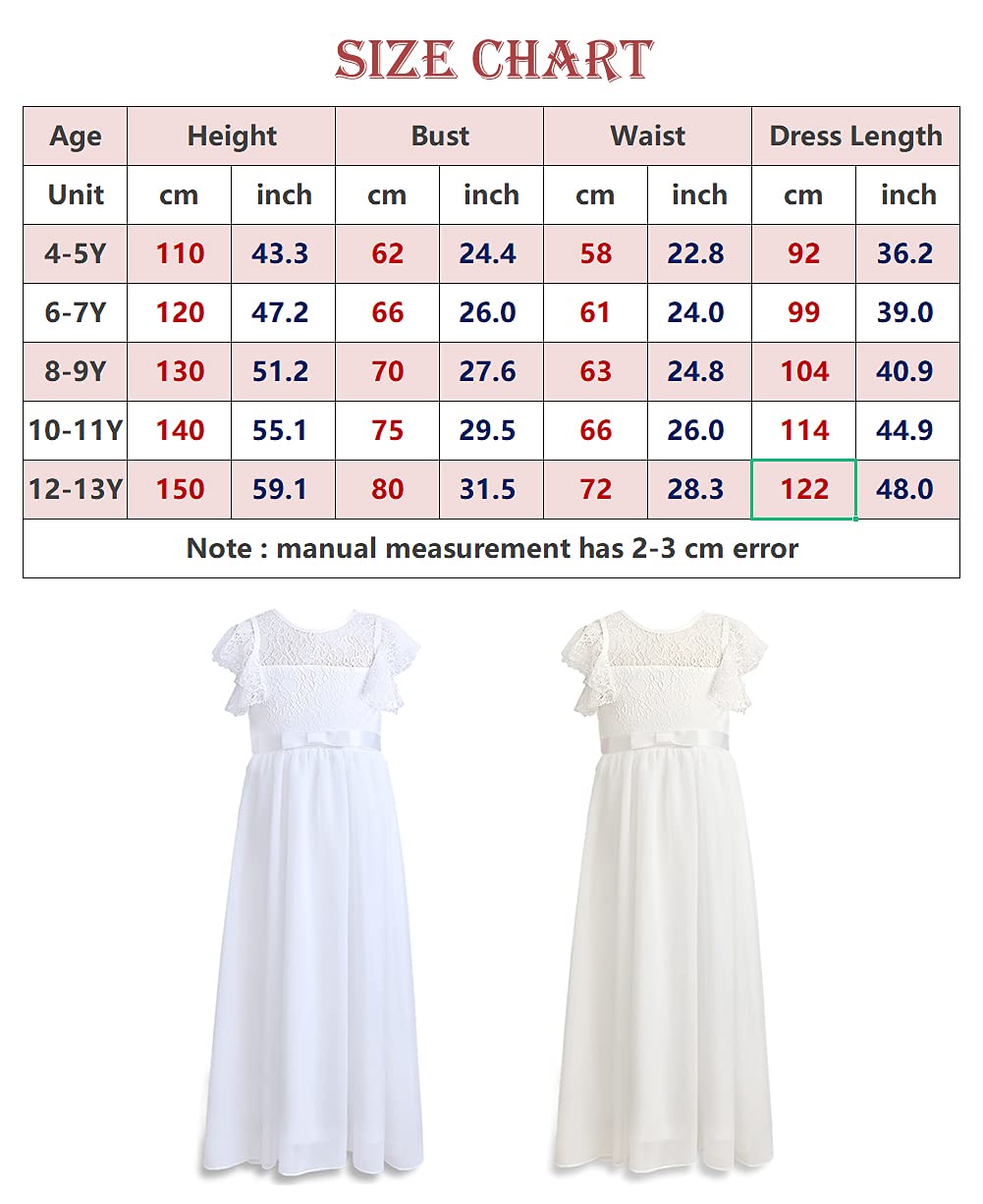 TYHTYM Blumenmädchen Kleid, Festzug, Hochzeit, Spitzenkleid, Abschlussballkleid, Mädchen, Partykleid, Flattern Ärmel, Weiß
