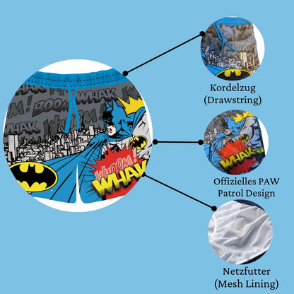 Paw Patrol/Batman Jungen Badehose Badeshorts Schwimmhose mit Elastischer Bund und EIN Netzfutter, Fast trocken Badeboxer Kinder