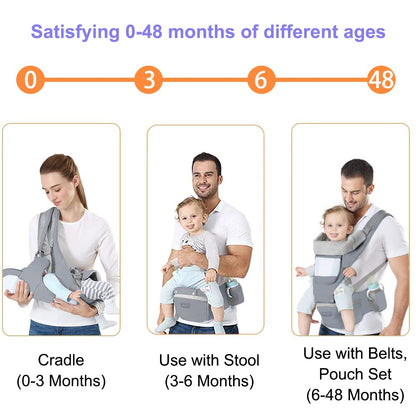 Azeekoom Baby Carrier Ergonomic with Hip Seat, Cotton Child Carrier Dorsal and Ventral, Lightweight Breathable, Adjustable Headrest for Babies and Children from 0 to 48 Months (3.5 to 25 kg) 