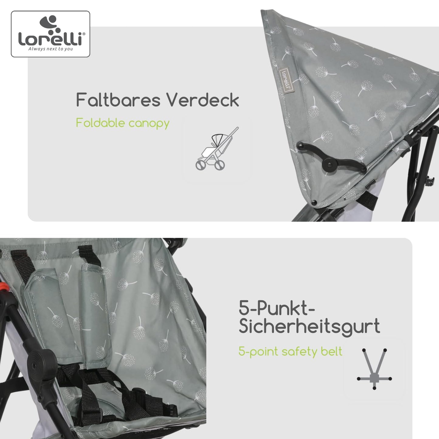 Lorelli Ultra Leichter Buggy Kinderwagen Vaya - nur 4,7kg - Kompakter Sportsitz bis 15kg, Sitzbuggy mit 5-Punkt-Gurt, faltbarem Verdeck und ergonomischen Griffen, klappbarer Reisekinderwagen, rosa - Meloni2