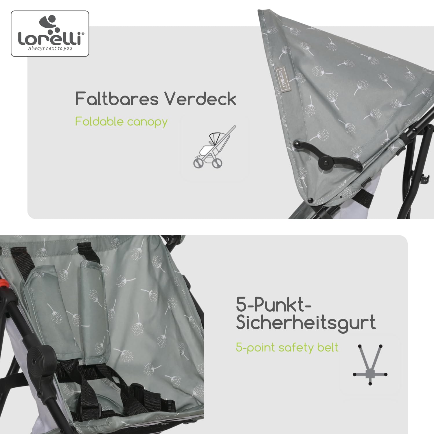 Lorelli Ultra Leichter Buggy Kinderwagen Vaya - nur 4,7kg - Kompakter Sportsitz bis 15kg, Sitzbuggy mit 5-Punkt-Gurt, faltbarem Verdeck und ergonomischen Griffen, klappbarer Reisekinderwagen, rosa - Meloni2