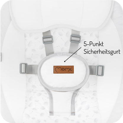 MoMi KENANI baby bouncer for children up to 9 kg, foldable, with remote control &amp; Bluetooth for connecting to a smartphone, battery or power connection, with 5-point safety belt, sun protection, insect net 