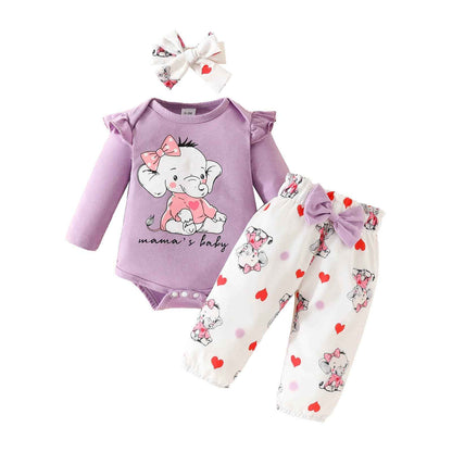 Toddler Girls Long Sleeve Cartoon Prints Romper Body Trousers Headbands Outfits Baby Clothing 6 Months Boy Baby Things For Girls