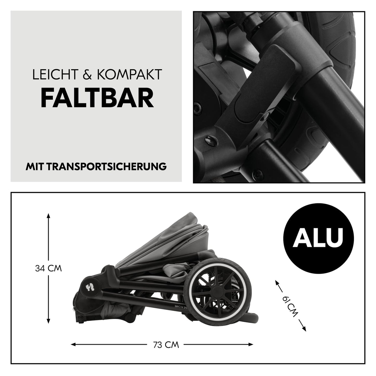 hauck 2 in 1 Kinderwagen Set ab Geburt bis 22 kg Move N Care Set, Große Babywanne, Wendbarer Buggysitz mit Liegefunktion, Teleskopgriff Gummiräder Federung, UV-Schutz 50+, Faltbar, XL Korb (Dark Grey)
