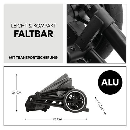 hauck 2 in 1 Kinderwagen Set ab Geburt bis 22 kg Move N Care Set, Große Babywanne, Wendbarer Buggysitz mit Liegefunktion, Teleskopgriff Gummiräder Federung, UV-Schutz 50+, Faltbar, XL Korb (Dark Grey)