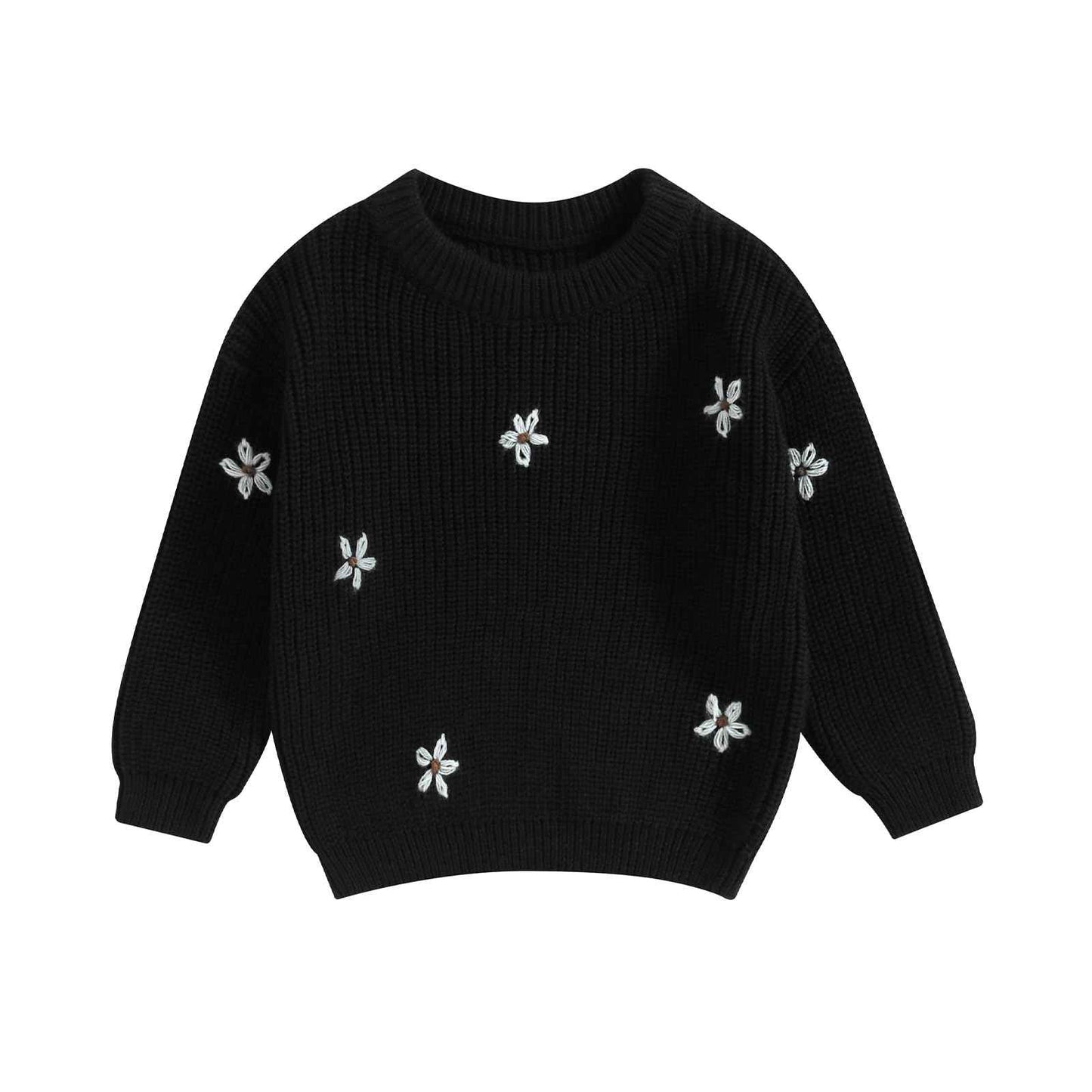 Geagodelia Baby Mädchen Gestrickt Pullover Langarm Rundhalsausschnitt Blume Winter Warm Gerippt Stricken Klobig Top Weich Kleinkind Kleidung Herbst Outwear