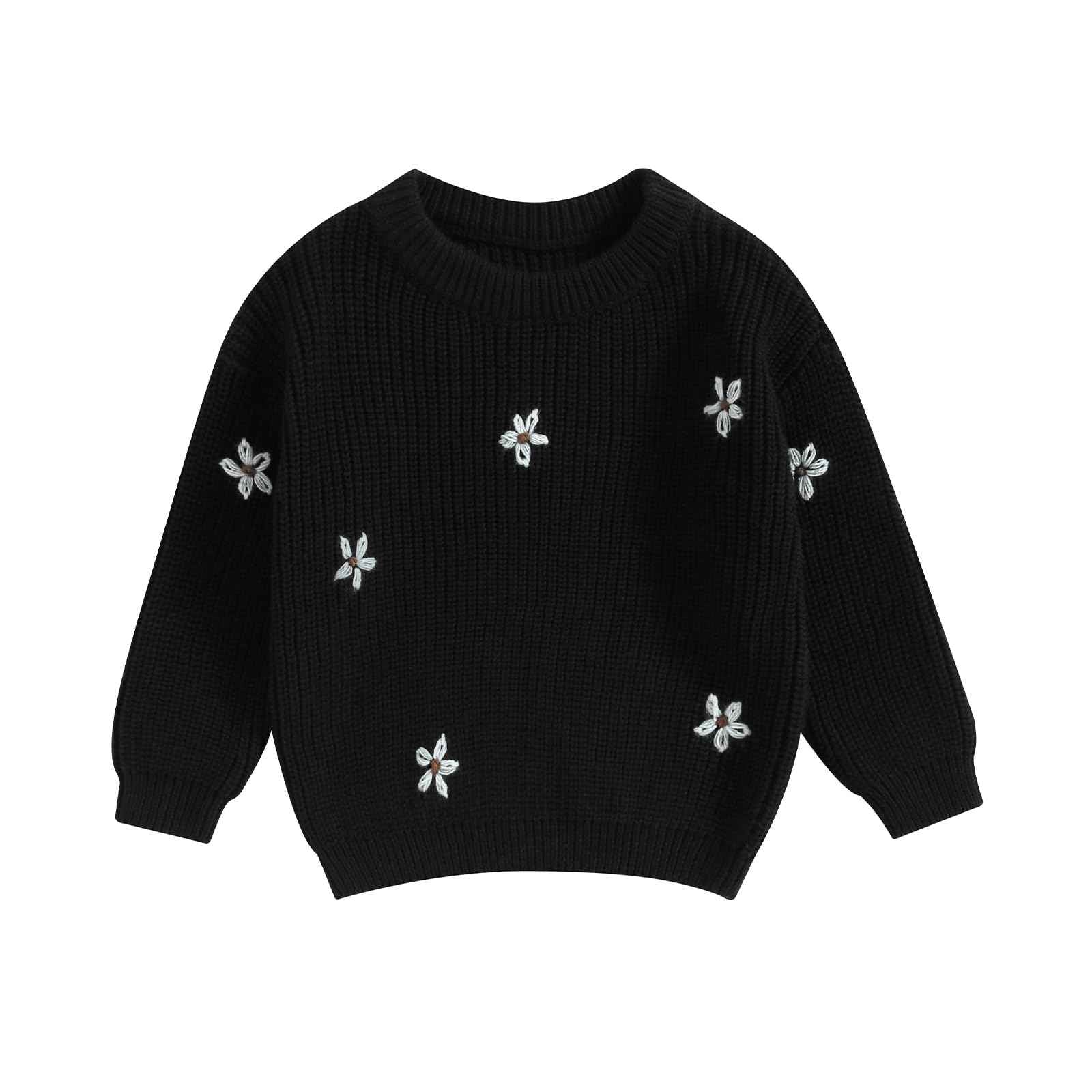 Geagodelia Baby Mädchen Gestrickt Pullover Langarm Rundhalsausschnitt Blume Winter Warm Gerippt Stricken Klobig Top Weich Kleinkind Kleidung Herbst Outwear