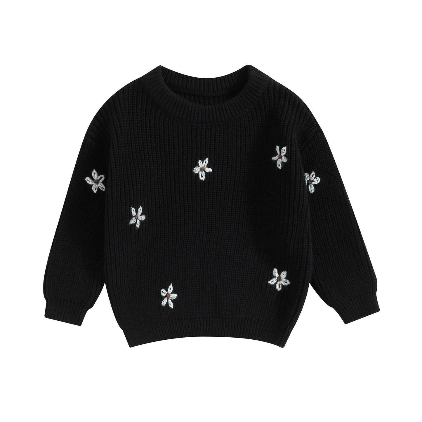Geagodelia Baby Mädchen Gestrickt Pullover Langarm Rundhalsausschnitt Blume Winter Warm Gerippt Stricken Klobig Top Weich Kleinkind Kleidung Herbst Outwear