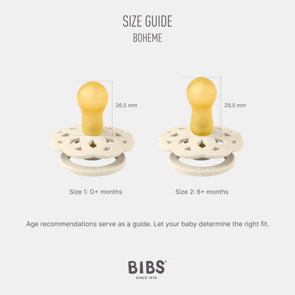 BIBS Boheme Schnuller 4er-Pack. BPA-frei, Kirschform Nippel. Naturkautschuk/Latex, Hergestellt in Dänemark. Größe 1/2, (0-6 Monate/6-18 Monate), (4er Pack), Vanilla Mix