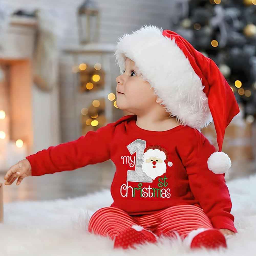 DaceStar Baby Christmas Outfit Boy Girl My First Christmas Outfit Baby Christmas Outfit Christmas Baby Clothing Newborn Set Christmas Clothes Santa Romper + Trousers + Hat 0-18 Months