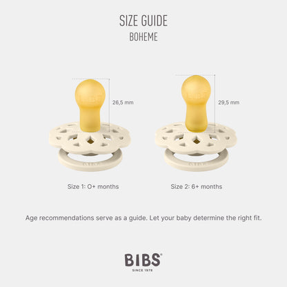 BIBS Boheme Schnuller 4er-Pack. BPA-frei, Kirschform Nippel. Naturkautschuk/Latex, Hergestellt in Dänemark. Größe 1/2, (0-6 Monate/6-18 Monate), (4er Pack), Vanilla Mix