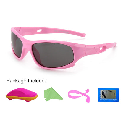 Sport-Sonnenbrille für Kinder, polarisiert, bruchsicher, für Jungen und Mädchen (3-12 Jahre) + Brillenbänder + Brillenetui