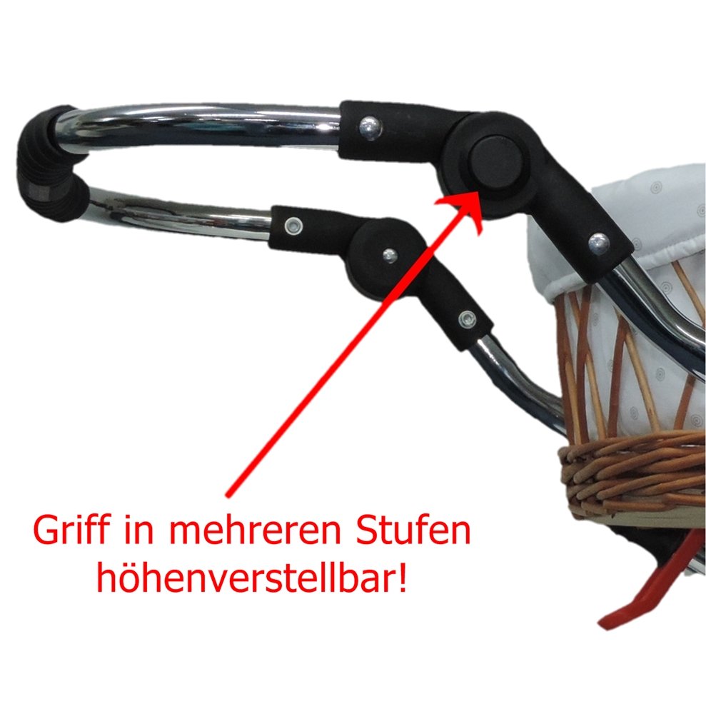 EICHHORN Kinderwagen Wicker Basket Doll's Pram Retro Toy Classic (Basket Natural, Fabric Navy Blue)