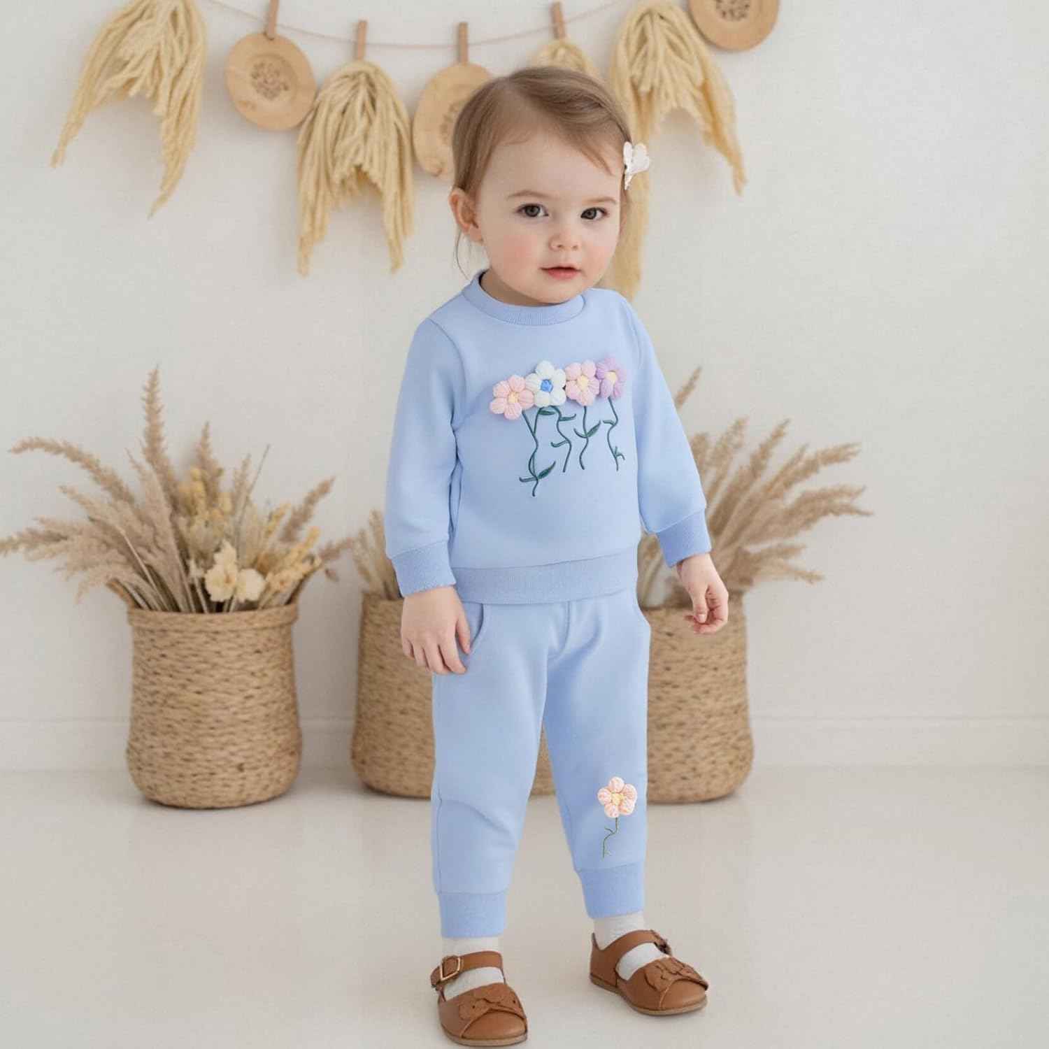 Beauace 2pcs Baby Girl Clothes 3D Floral Print Outfit Long Sleeve Shirt + Trousers Newborn Baby Clothing Clinder Autumn Baby Set