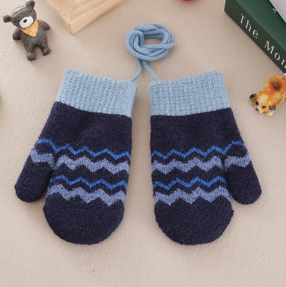 Kids Winter Gloves Mittens Baby Cartoon Mitten Neck Gloves Thick Double Knitted Glove with Plush,0 - 3 years old, Playing, Running, Skiing