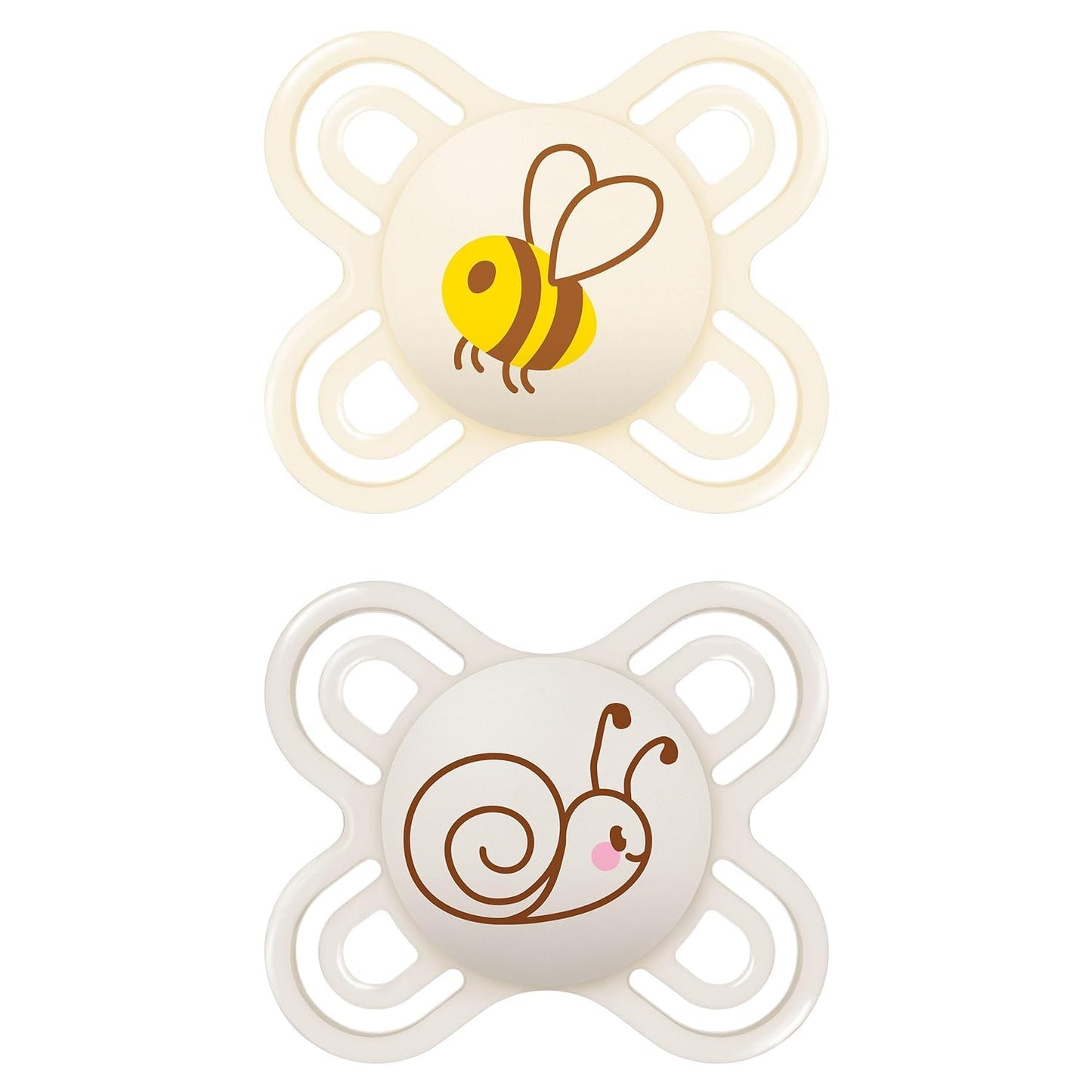 MAM Perfect Start Schnuller im 2er-Set, speziell für Neugeborene, zahnfreundlicher Baby Schnuller aus nachhaltigen & bio-erneuerbaren Materialien, mit Schnullerbox, 0-2 Monate, Biene/Schnecke - Meloni2