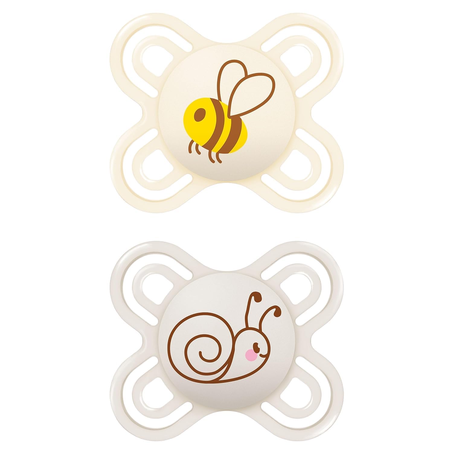 MAM Perfect Start Schnuller im 2er-Set, speziell für Neugeborene, zahnfreundlicher Baby Schnuller aus nachhaltigen & bio-erneuerbaren Materialien, mit Schnullerbox, 0-2 Monate, Biene/Schnecke - Meloni2