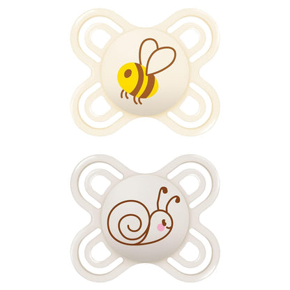 MAM Perfect Start Schnuller im 2er-Set, speziell für Neugeborene, zahnfreundlicher Baby Schnuller aus nachhaltigen & bio-erneuerbaren Materialien, mit Schnullerbox, 0-2 Monate, Biene/Schnecke - Meloni2