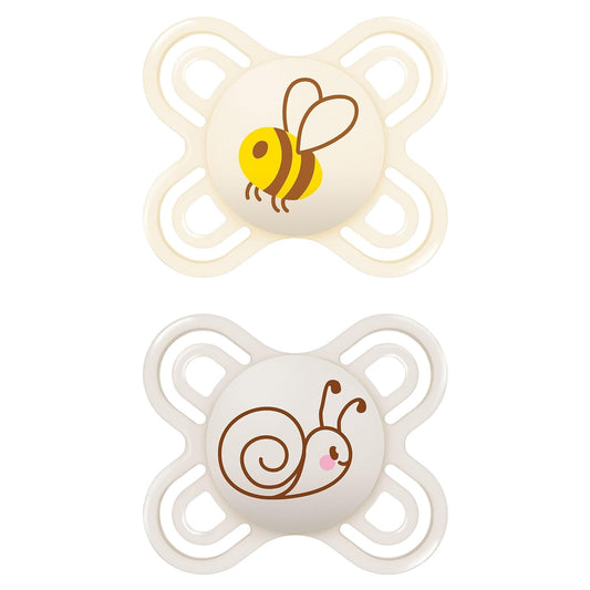 MAM Perfect Start Schnuller im 2er-Set, speziell für Neugeborene, zahnfreundlicher Baby Schnuller aus nachhaltigen & bio-erneuerbaren Materialien, mit Schnullerbox, 0-2 Monate, Biene/Schnecke - Meloni2