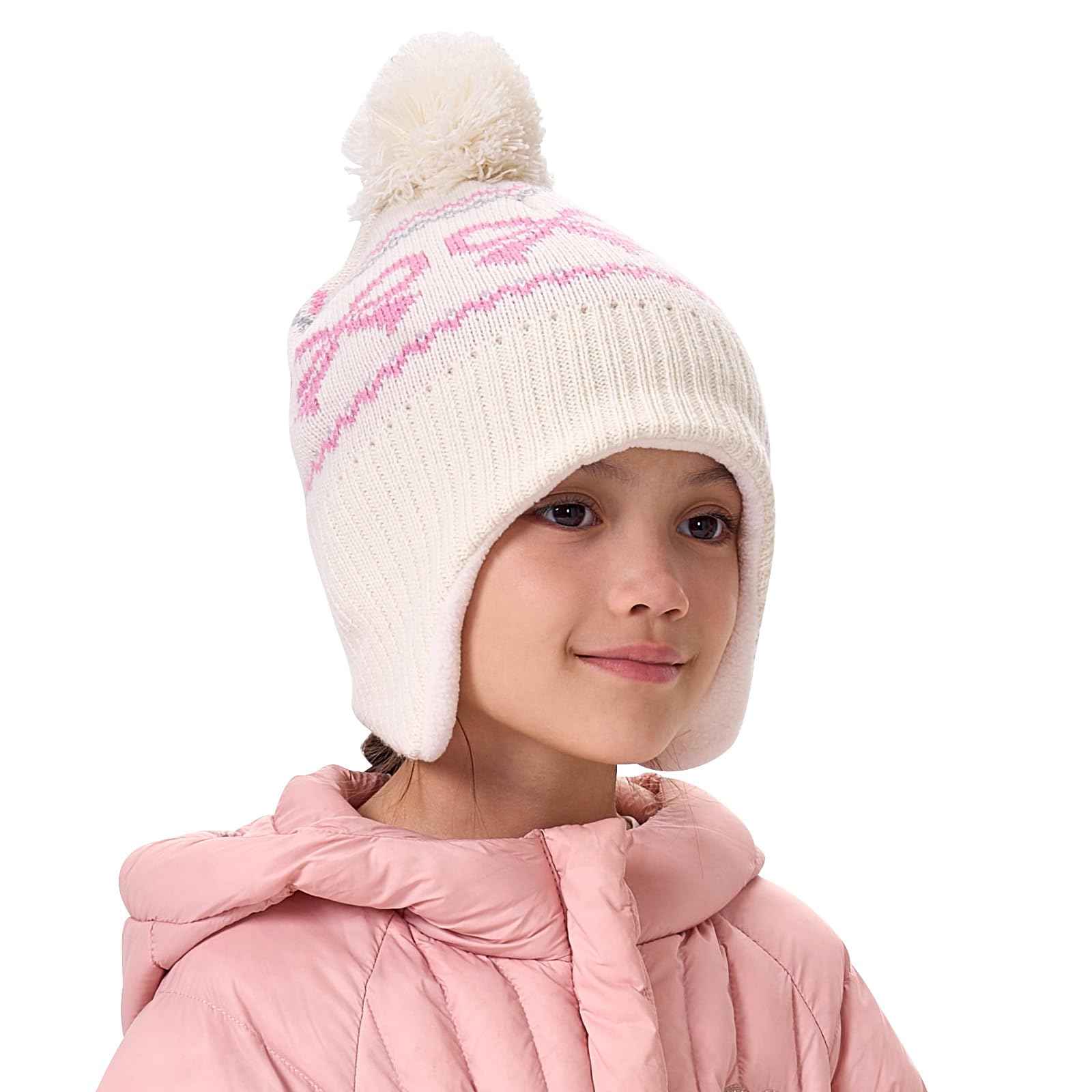 Winter Hat Girls Kids Beanie Earflap Pompom Baby Knitted Hat Girls