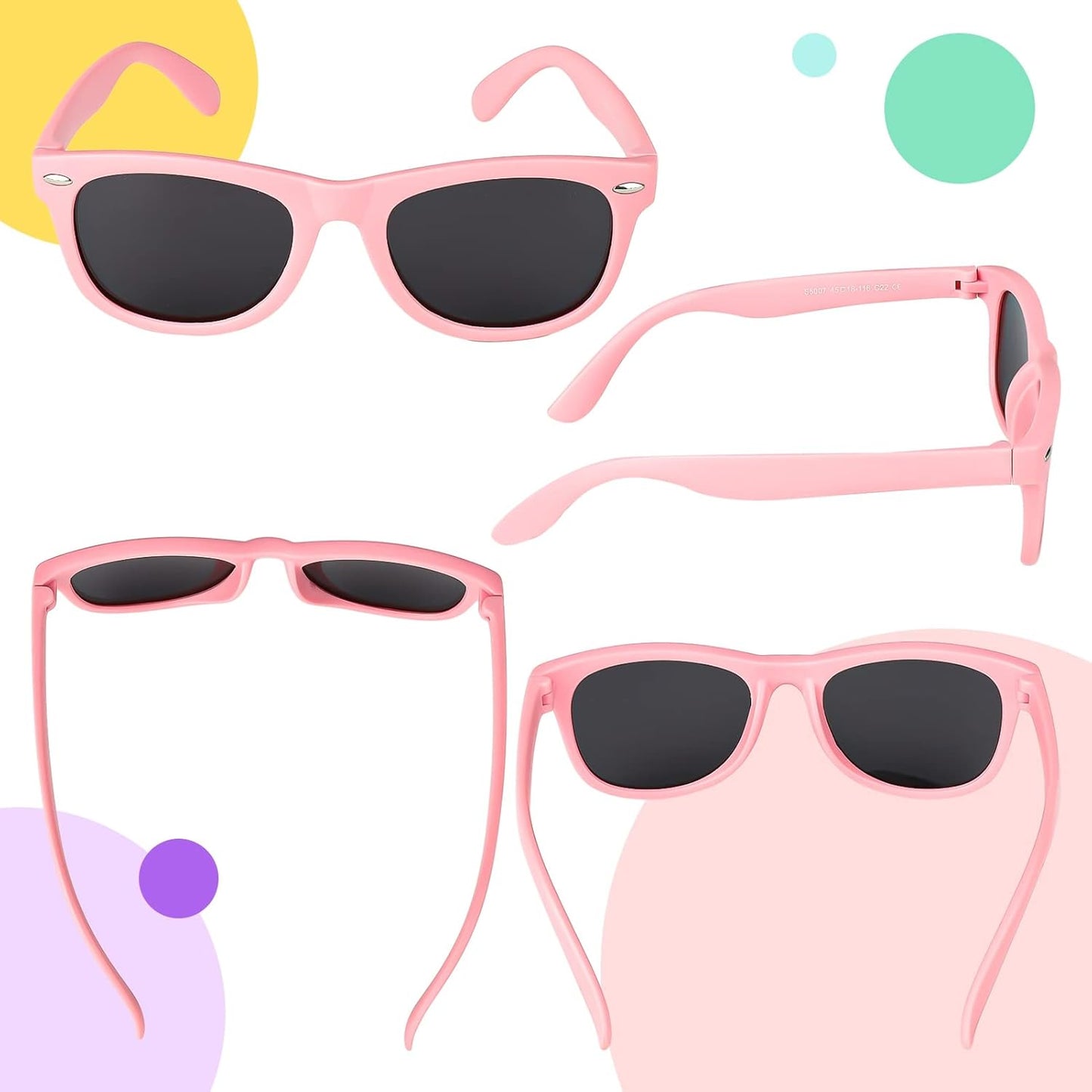 Utensilsto Pack of 3 Children's Polarised Flexible Sunglasses Silicone Frame Sunglasses for Boys Girls 2-12 Years (Pink+Red)
