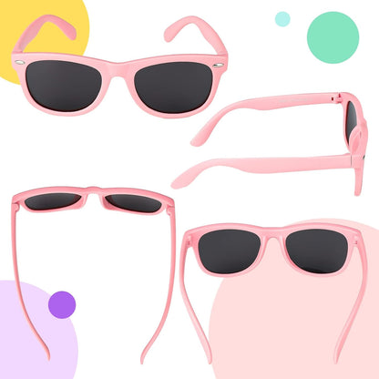 Utensilsto Pack of 3 Children's Polarised Flexible Sunglasses Silicone Frame Sunglasses for Boys Girls 2-12 Years (Pink+Red)